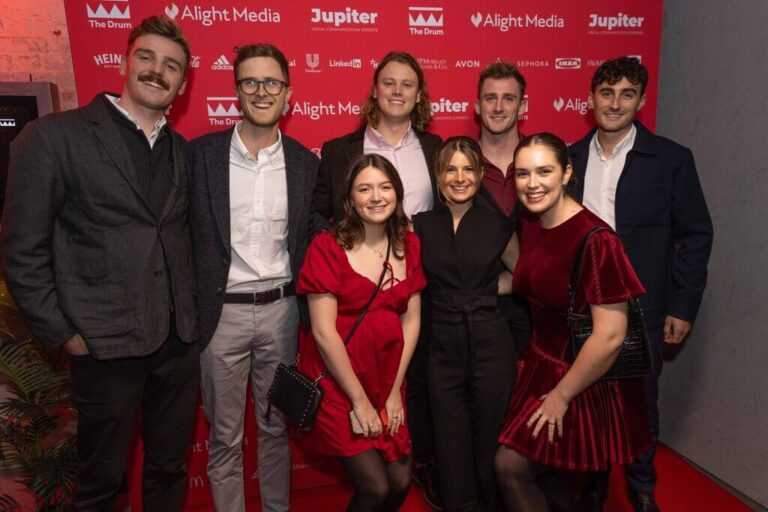 The Here Now Films team and partners at The Drum Awards in London picking up their award for runner up in "best global agency" award.