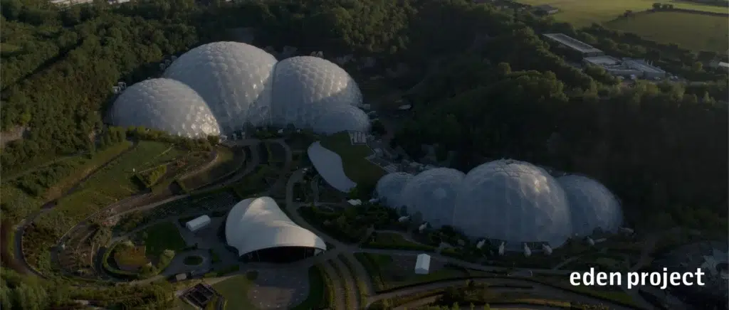 Hire a drone operator in Cornwall 2 The Eden Project’s two biomes in Cornwall, from a drone