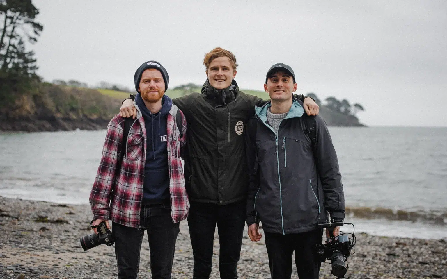 Hire a camera operator in Manchester 6 Three filmmakers with cameras on a beach