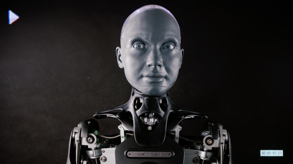 Financial services video production in New York 7 Ameca, the humanoid robot, looking into the lens