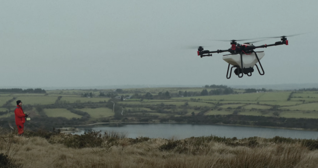 A shot of agricultural drone above Cornwall seeding oak trees for The Woodland Trust - Taken during our recent micro-documentary with The Woodland Trust.