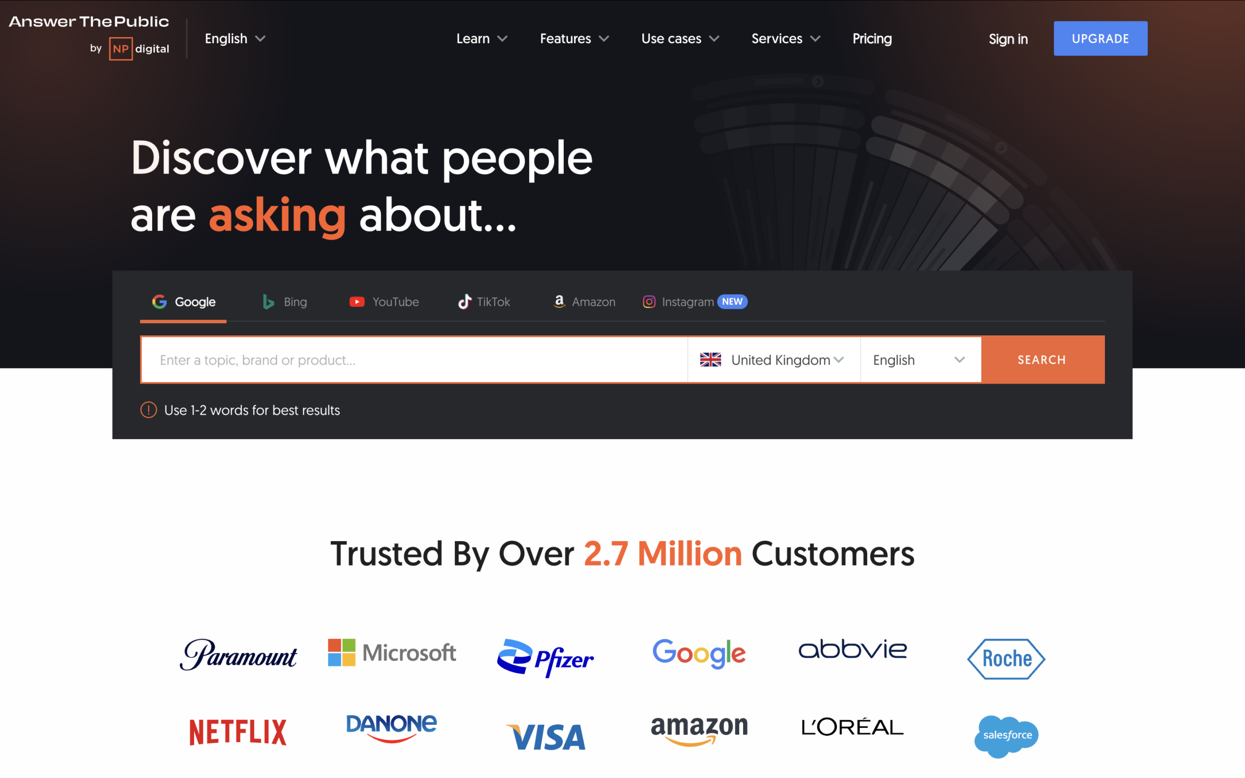 A screen shot of "answer the public's" homepage for this blog on video marketing strategy.
