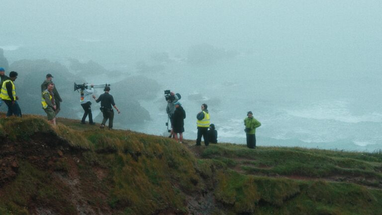 an image of a film crew in Cornwall for the Cohere "AI for empowerment" campaign.