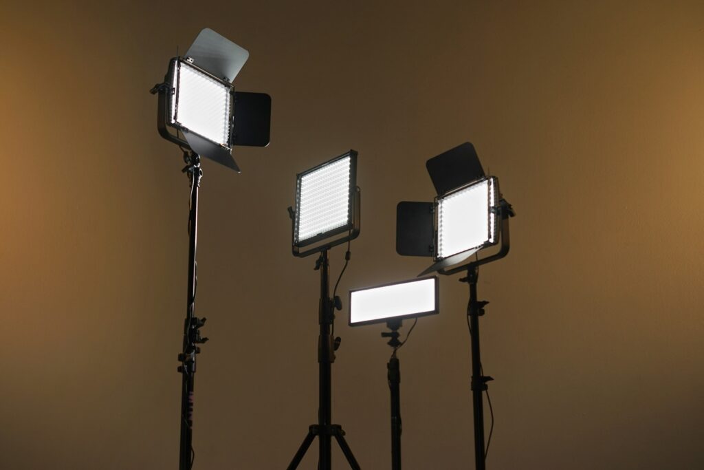 LED panel lights on stands