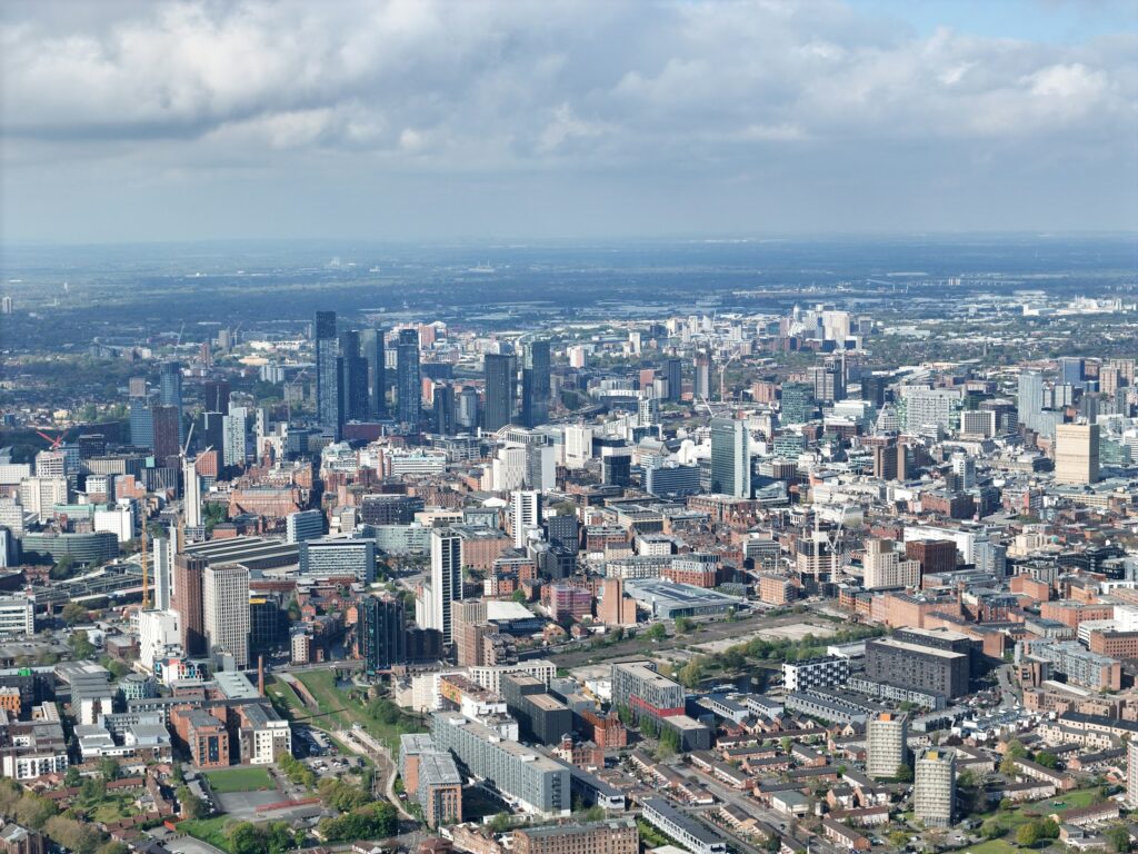 Hire a drone operator in Manchester 3 Manchester city centre’s towers and rooftops, seen from a drone